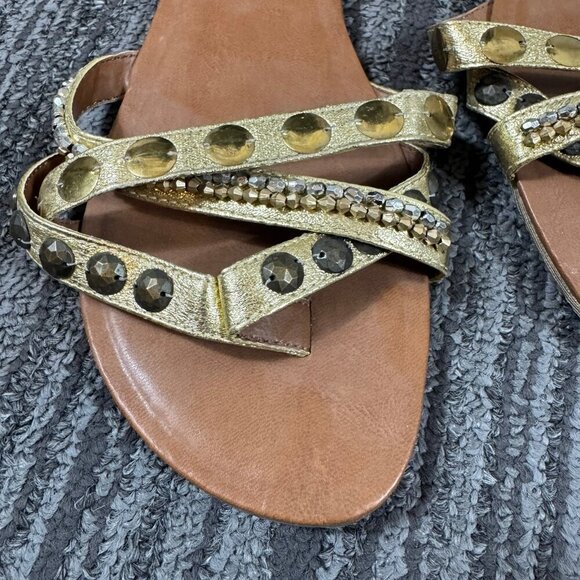 Candies gold studded and rhinestone embellished thong flat sandals - Picture 2 of 6